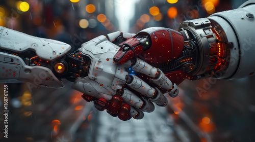 Robotic Business Partners Close-Up of Handshake