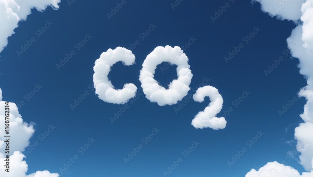 Naklejka premium Blue sky with clouds creating CO2, representing air pollution and its effect on the planet