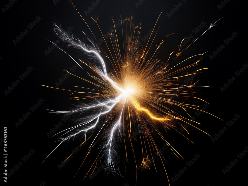 A radiant burst of light and energy, a clash of opposing forces, depicted in contrasting white and gold sparks against a deep black background. The image evokes a sense of power and dynamic contrast. A radiant burst of light and energy, a clash of opposing forces, depicted in contrasting white and gold sparks against a deep black background. The image evokes a sense of power and dynamic contrast.