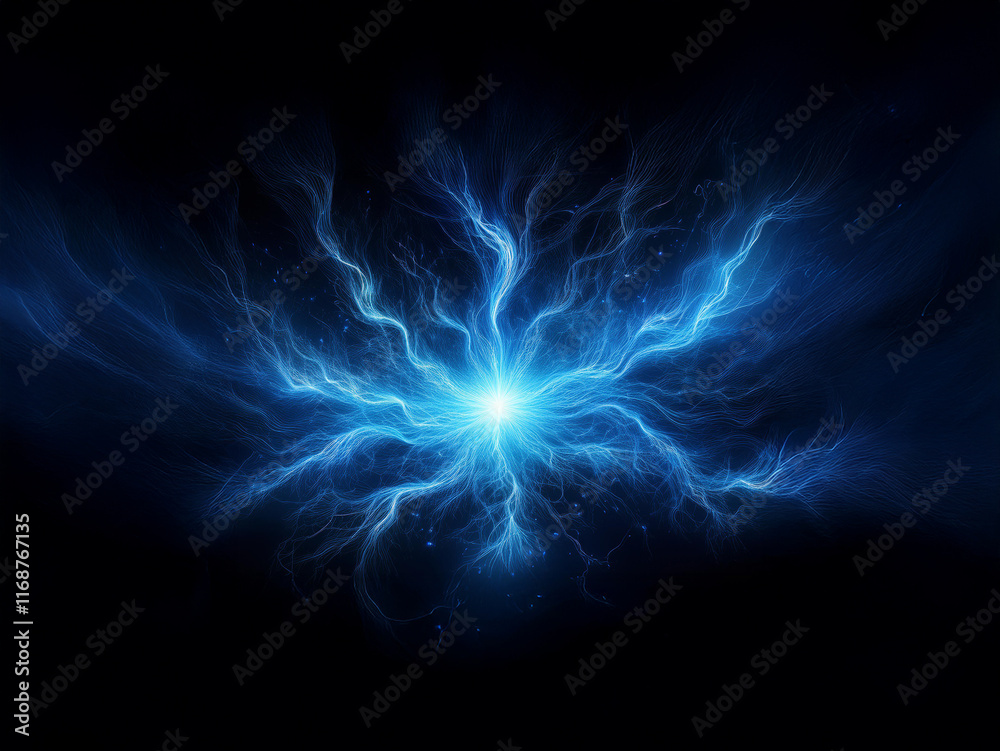 Obraz premium A radiant, blue energy core explodes outwards, creating a mesmerizing display of light and swirling plasma. Intense, bright, and cosmic.