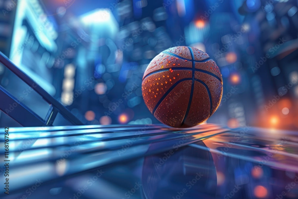 Illustration of a Basketball in 3D Style, Futuristic Sports Concept Generated by Ai Illustration of a Basketball in 3D Style, Futuristic Sports Concept Generated by Ai