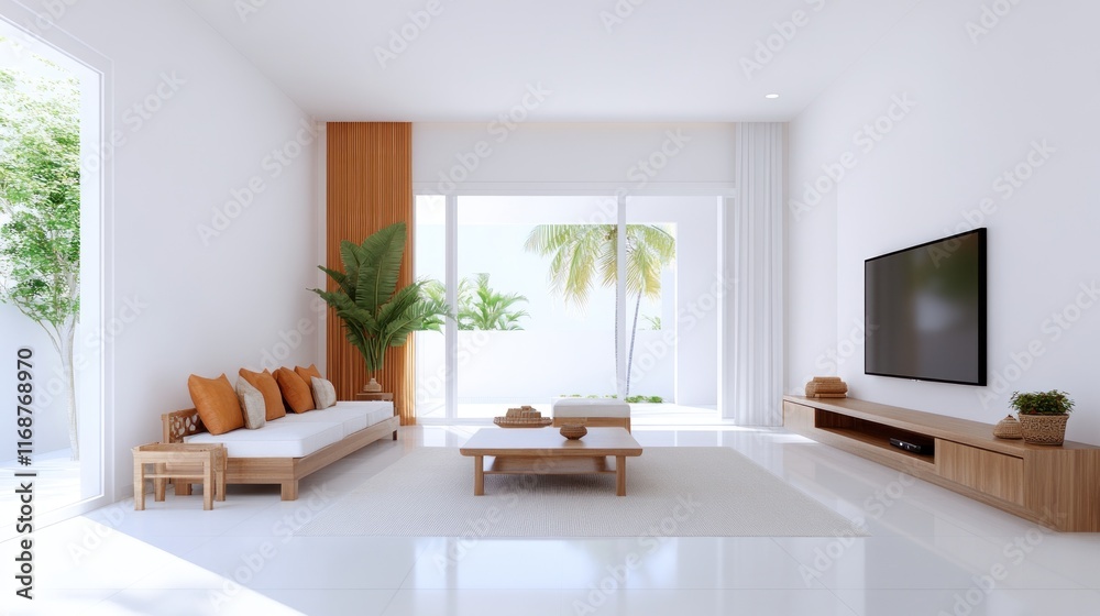 Fototapeta premium Modern living room with minimalist design and natural light.