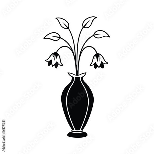 a vector silhouette of an elegant vase with a rounded body and a small pedestal base.