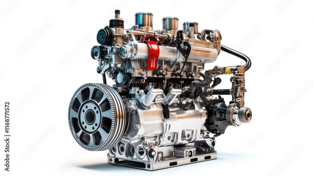 A detailed automotive engine showcasing mechanical components and design.