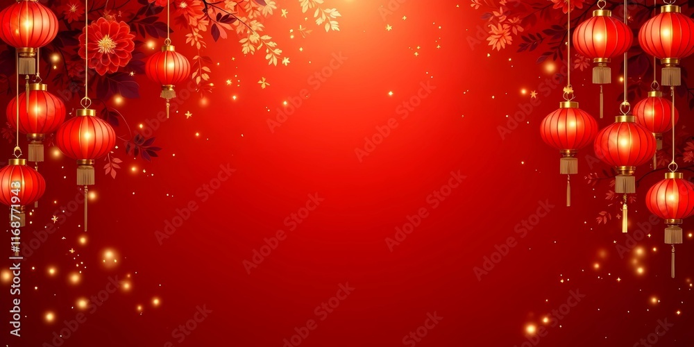 Festive Chinese New Year Background with Lanterns and Flowers Festive Chinese New Year Background with Lanterns and Flowers