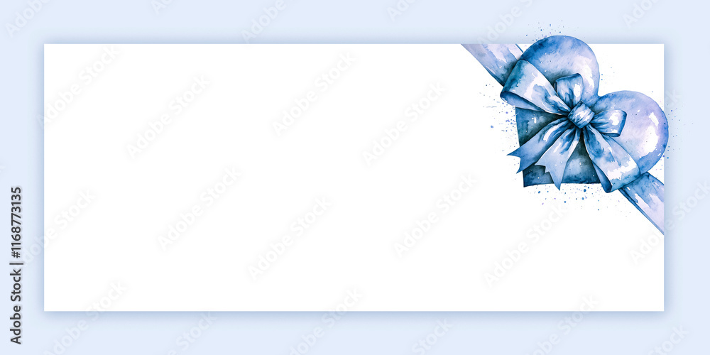 Blank background with blue heart, ribbon and bow Blank background with blue heart, ribbon and bow