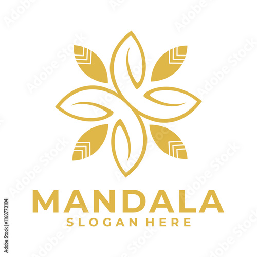 Oriental geometric Flower and Leaf logo design template. Abstract symbol ornamental pattern vector logo.