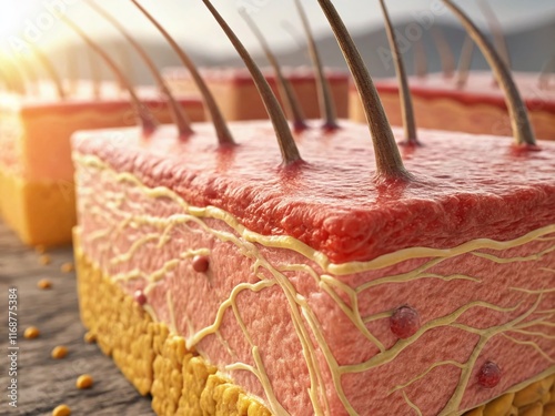 Goosebumps Microscopic View: Arrectors Pili Muscles Contracting, Skin Texture Close-up photo