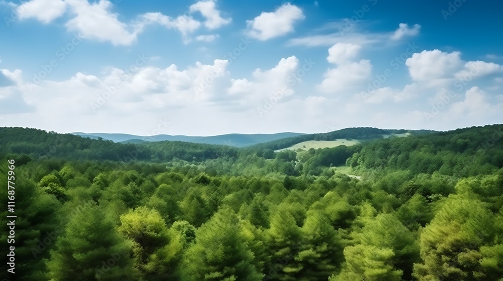 Fototapeta premium Lush Green Forest Landscape Under a Blue Sky