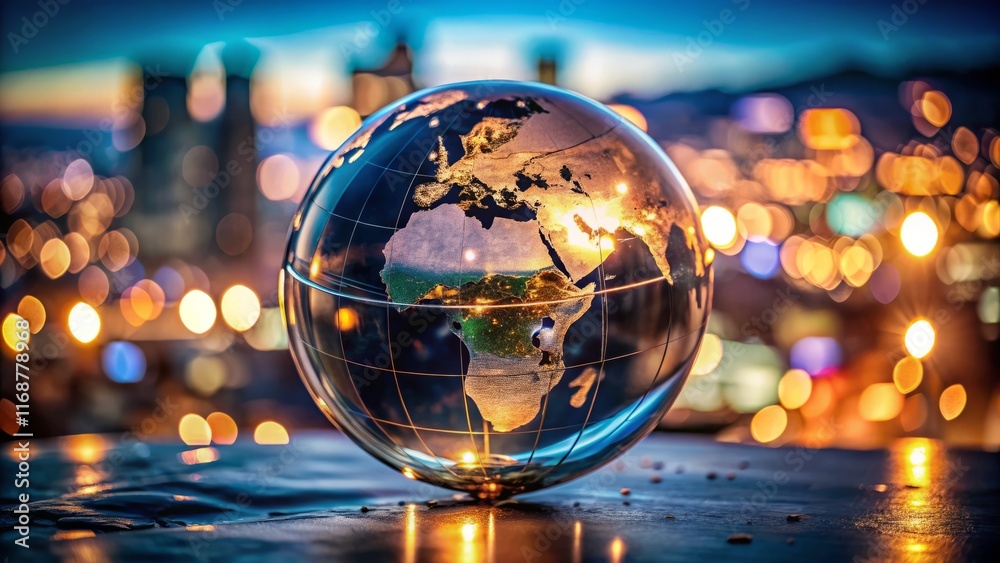Long Exposure Photo of a Globe World Map with Glowing City Lights Long Exposure Photo of a Globe World Map with Glowing City Lights