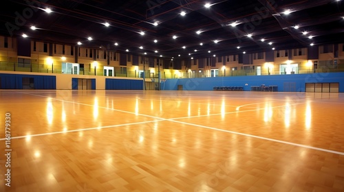 Illuminated Indoor Sports Court with Wooden Floor