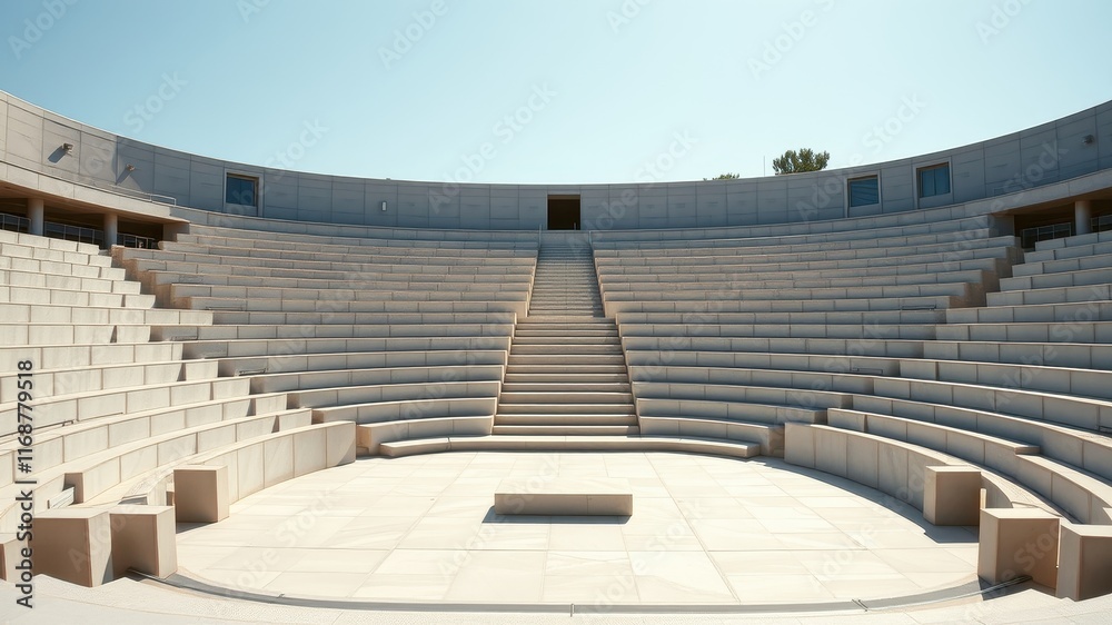 Modern Amphitheater Empty Stone Seats Under a Bright Sun Modern Amphitheater Empty Stone Seats Under a Bright Sun
