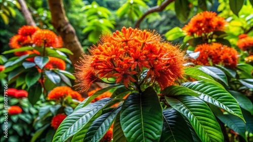 Lush Nagalinga Flower Tree in Rainforest Zoo Habitat - Vibrant Tropical Flora photo