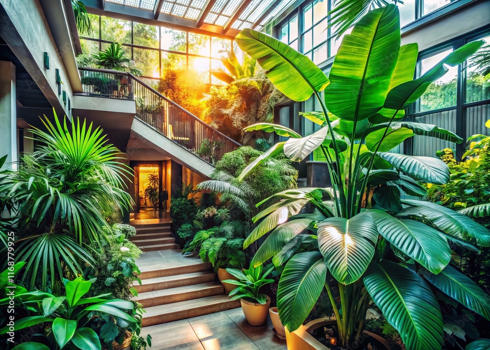 Fototapeta premium Lush Tropical Leaves Boho Modern Jungle Plant Decor Stock Photo