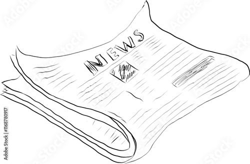 Fresh newspaper hand drawn doodle, latest news, contour drawing, latest publishing. Sketchy news paper stack, local or world news. Vector illustration