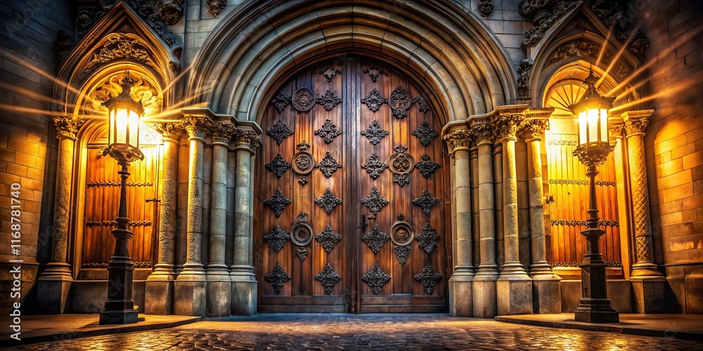 Fototapeta premium Majestic Church Doors Long Exposure Photography - Night Scene