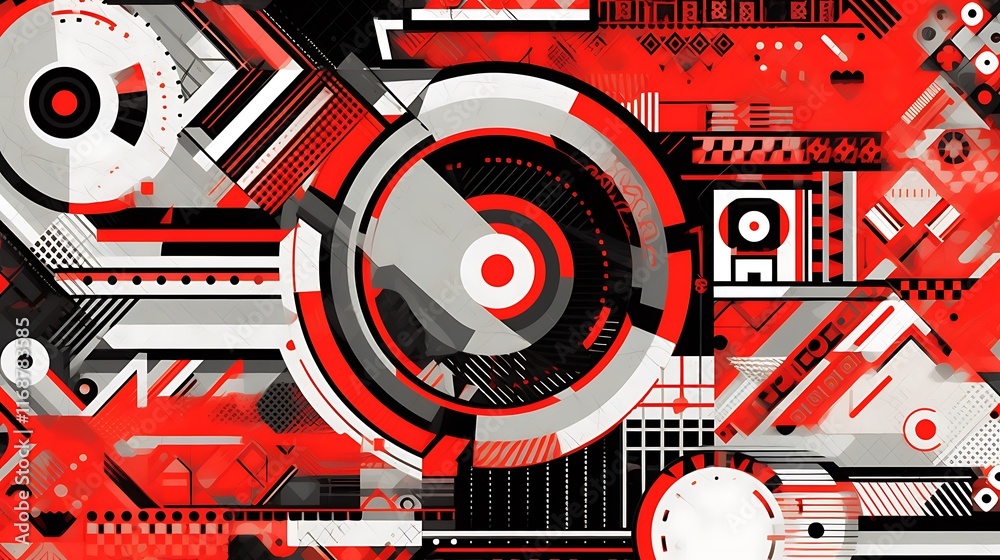 Obraz premium Abstract Red Black White Geometric Design Composition