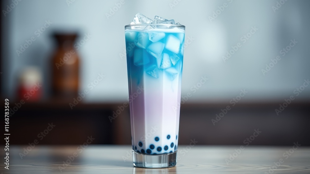 Refreshing Two-Toned Bubble Tea with Ice Cubes in a Tall Glass Refreshing Two-Toned Bubble Tea with Ice Cubes in a Tall Glass