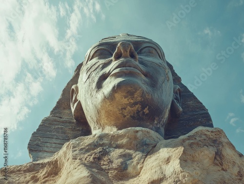 Exploration of the Great Sphinx of Giza Under a Clear Blue Sky Showcasing Ancient Egyptian Architecture and Artistry photo