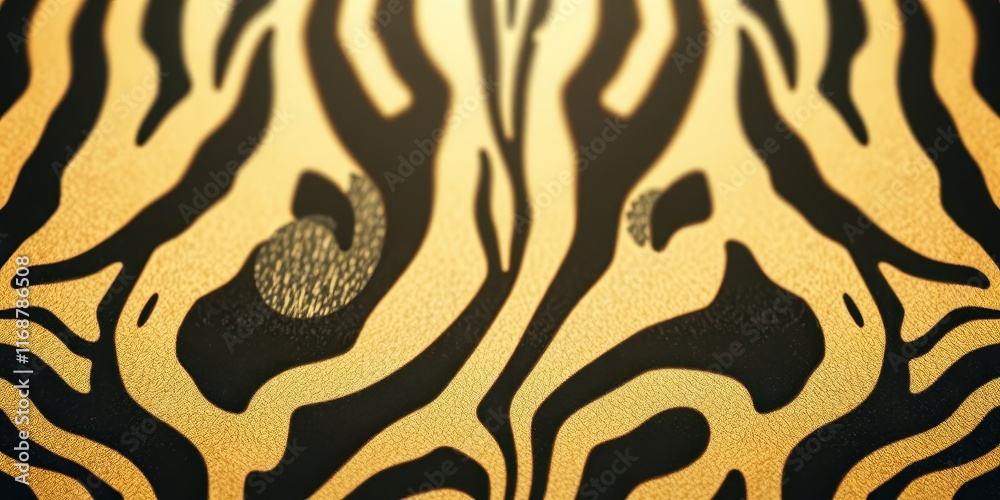 Close-up view of a textured surface with a striking tiger stripe pattern in gold and black hues. Close-up view of a textured surface with a striking tiger stripe pattern in gold and black hues.