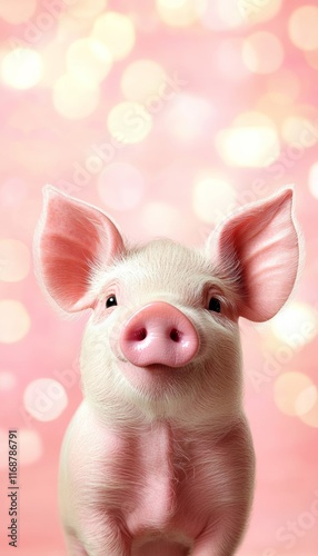 Wallpaper Mural Adorable Pink Piglet on a Sparkling Background, Perfect for Animal Lovers and Farm-Themed Torontodigital.ca
