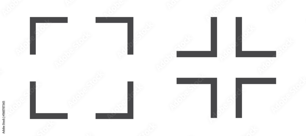 Obraz premium Full screen icon interface menu cursor bitton, application size control pointer. Web ui line navigation maximize or minimaze icon. App arrow. Enter or exit