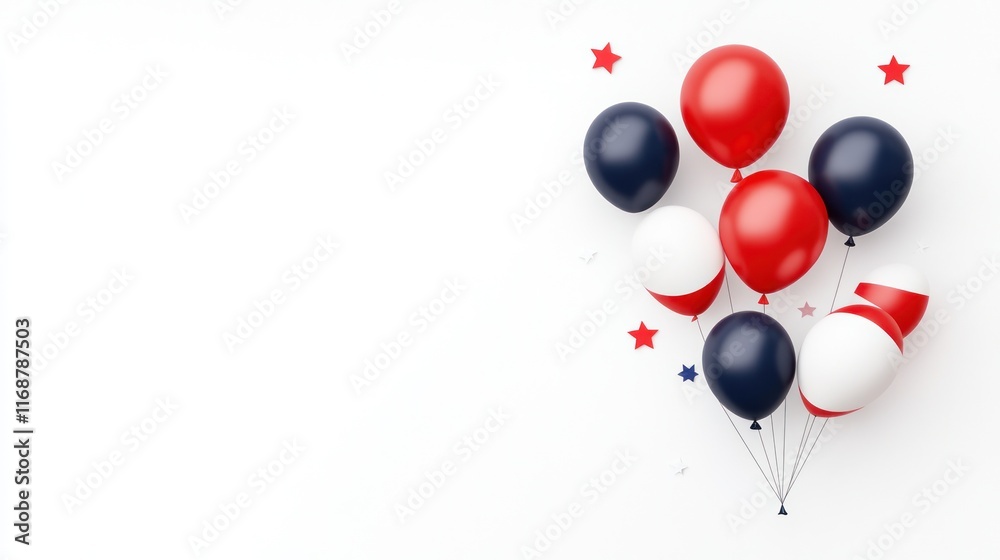 A collection of red, white, and blue balloons with stars.