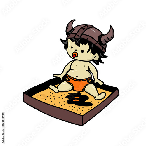      A little Viking child plays in the sandbox