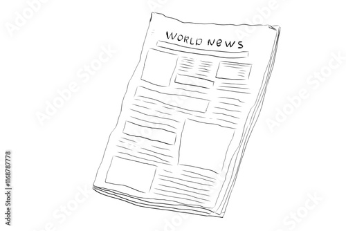 Fresh newspaper hand drawn doodle, latest news, contour drawing, latest publishing. Sketchy news paper stack, local or world news.