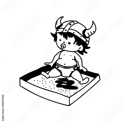      A little Viking child plays in the sandbox
