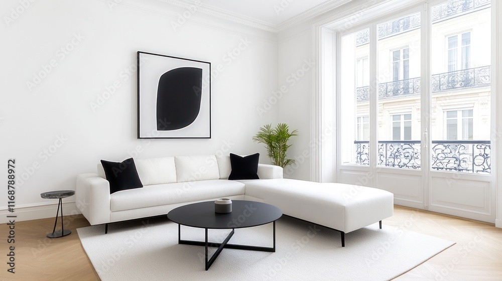 Fototapeta premium Modern minimalist living room with natural light and stylish decor.