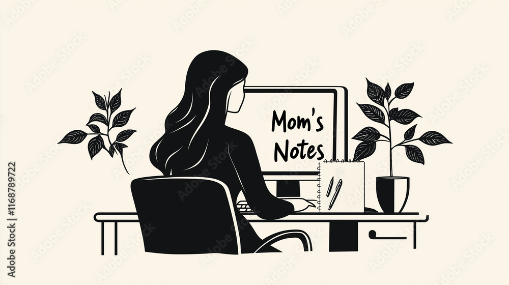 Minimalist vector art of professional woman with Minimalist vector art of professional woman with