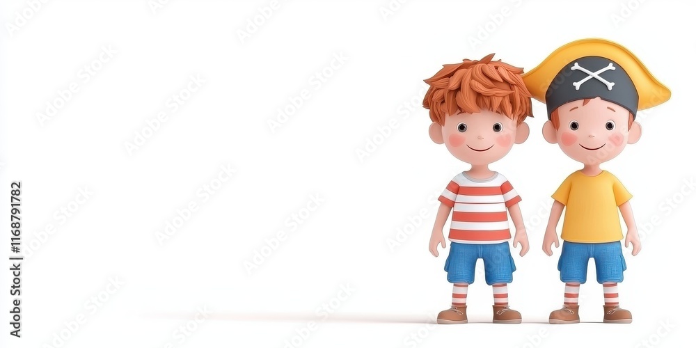 Two cheerful boys dressed as pirates, ready for adventure and imagination. Two cheerful boys dressed as pirates, ready for adventure and imagination.