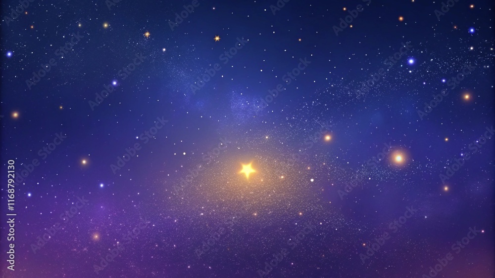 Obraz premium Create a minimalist background with a subtle noise effect resembling a starry sky. Use a dark gradient from deep purple to midnight blue, with tiny specks of white and faint accents of shimmering gold
