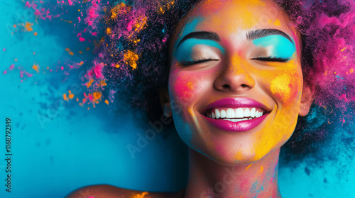 Vibrant expressions of joyful young african female with colorful face paint