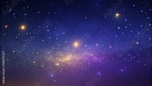 Create a minimalist background with a subtle noise effect resembling a starry sky. Use a dark gradient from deep purple to midnight blue, with tiny specks of white and faint accents of shimmering gold