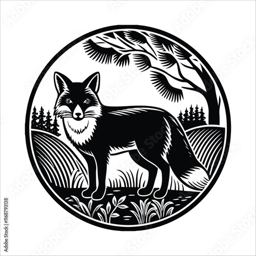 Fox With Forest Vector Design 