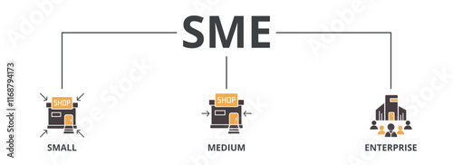 SME flat icon of small, medium, and enterprise