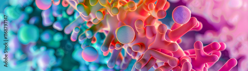 A colorful abstract representation of the microscopic structure of Lactobacillus bacteria