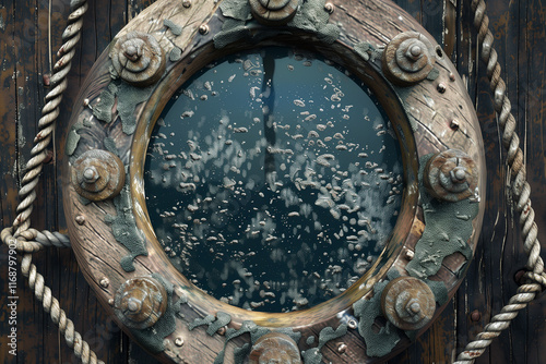 Pirate Ship Porthole with a frame of weathered wood