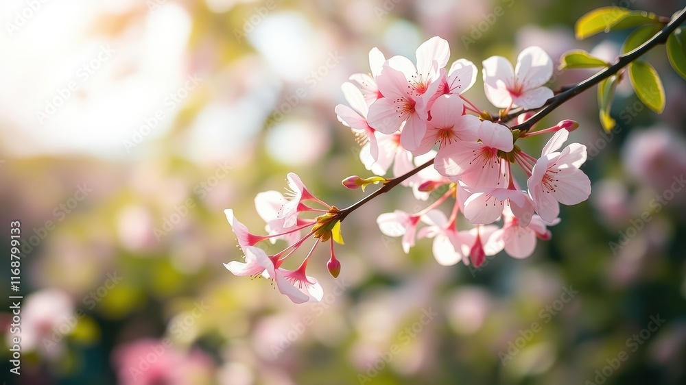 Delicate Pink Blossoms on a Branch in Sunlight Delicate Pink Blossoms on a Branch in Sunlight