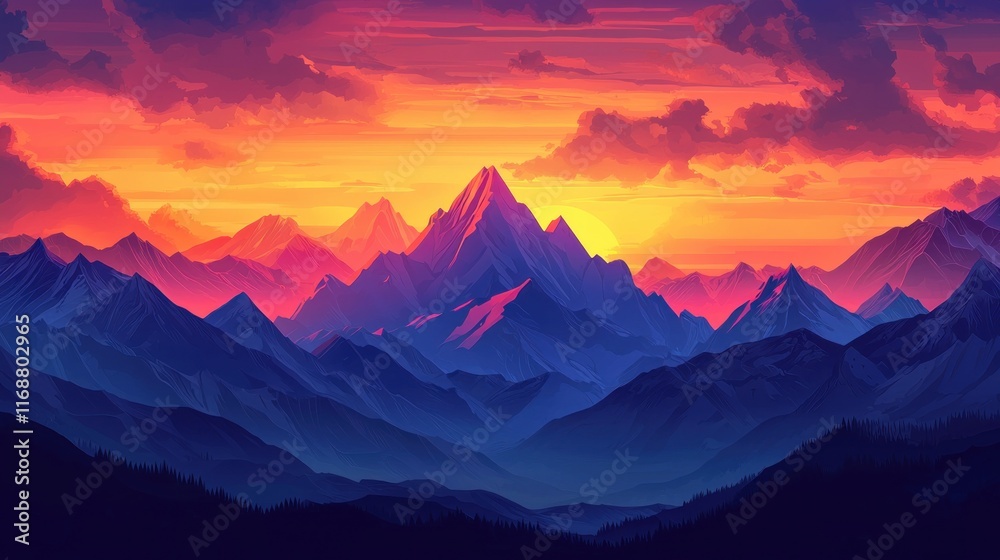 Obraz premium Majestic Mountains Sunset Vibrant Colors Dramatic Sky