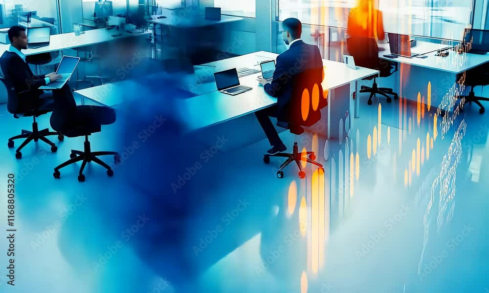 Time-lapse of people working in modern office