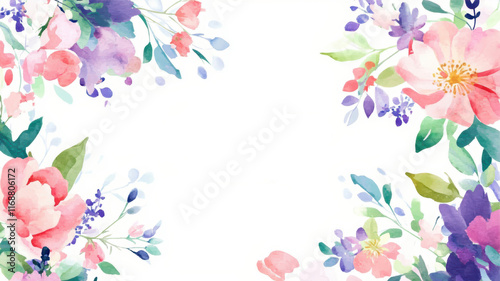 Watercolor Floral Background Illustration With Vibrant Blossoms and Delicate Leaves Perfect for Various Design Projects