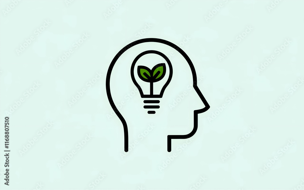 head illustration with bulb inside with plant head illustration with bulb inside with plant