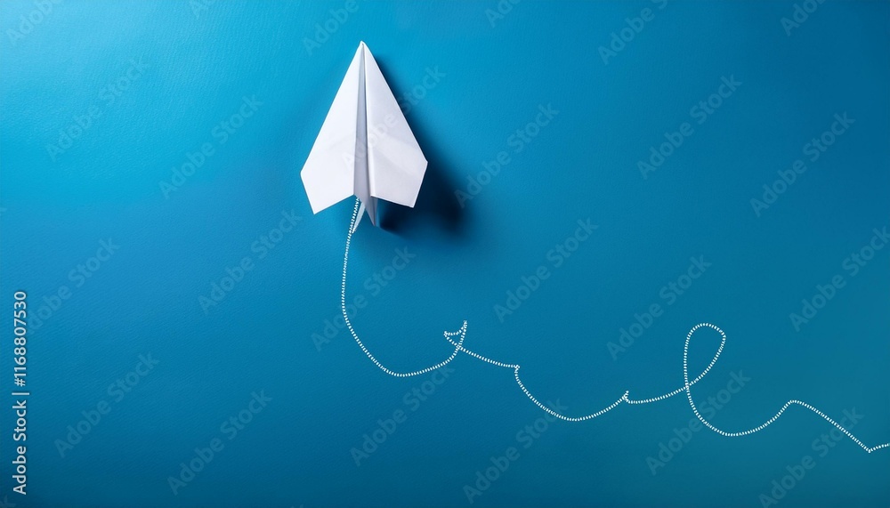 A paper plane flying powerfully from the starting point, symbolizing a new start and achieving goals A paper plane flying powerfully from the starting point, symbolizing a new start and achieving goals