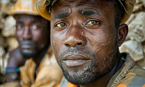 Hard working man in protective helmet portrait, 4K