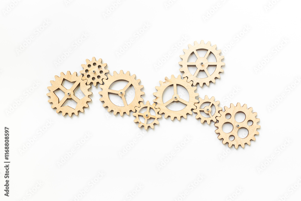 Obraz premium Chain of gears connected together. Corporate work and business process concept
