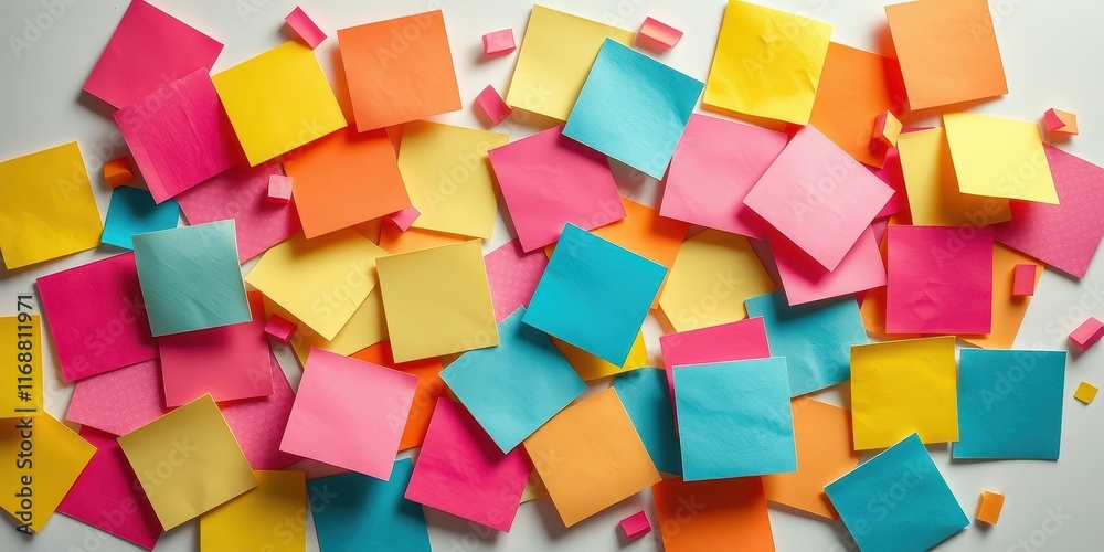 Colorful Sticky Notes Scattered on a White Surface Colorful Sticky Notes Scattered on a White Surface