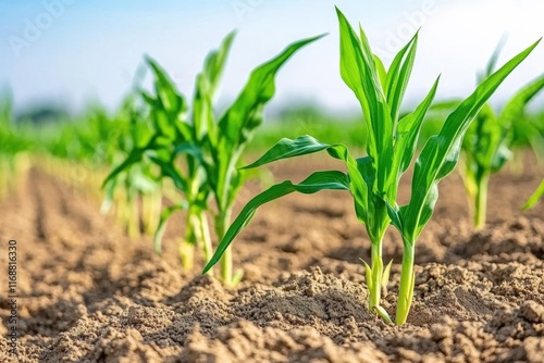 Young corn plants in agricultural field highlighting sustainable farming practices and soil preservation environment protection concept photo